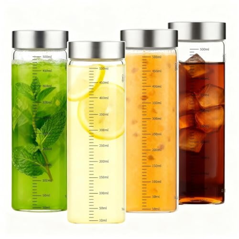 Glass Juice Bottles, 17 Oz Wide Mouth Re