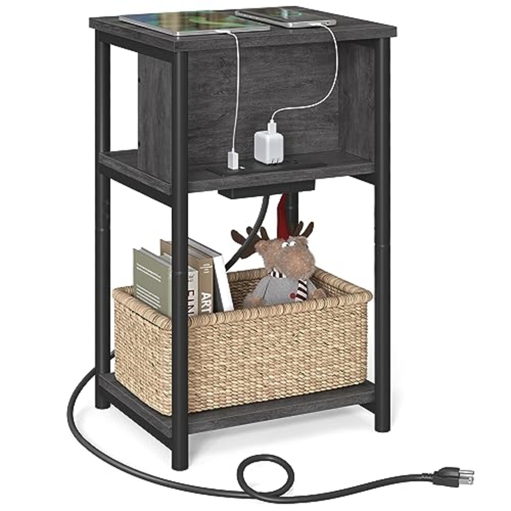 VASAGLE Side Table with Charging Station