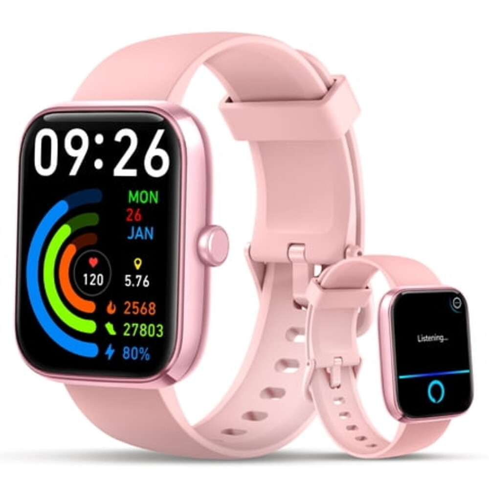 Alexa Smart Watch for Men Women, 1.83" Fitness Watch with Bluetooth 5.3 (Answer/Make Call), IP68 Waterproof Fitness Tracker Women Men, 100+ Sports Activity Tracker for Android & iOS, Pink