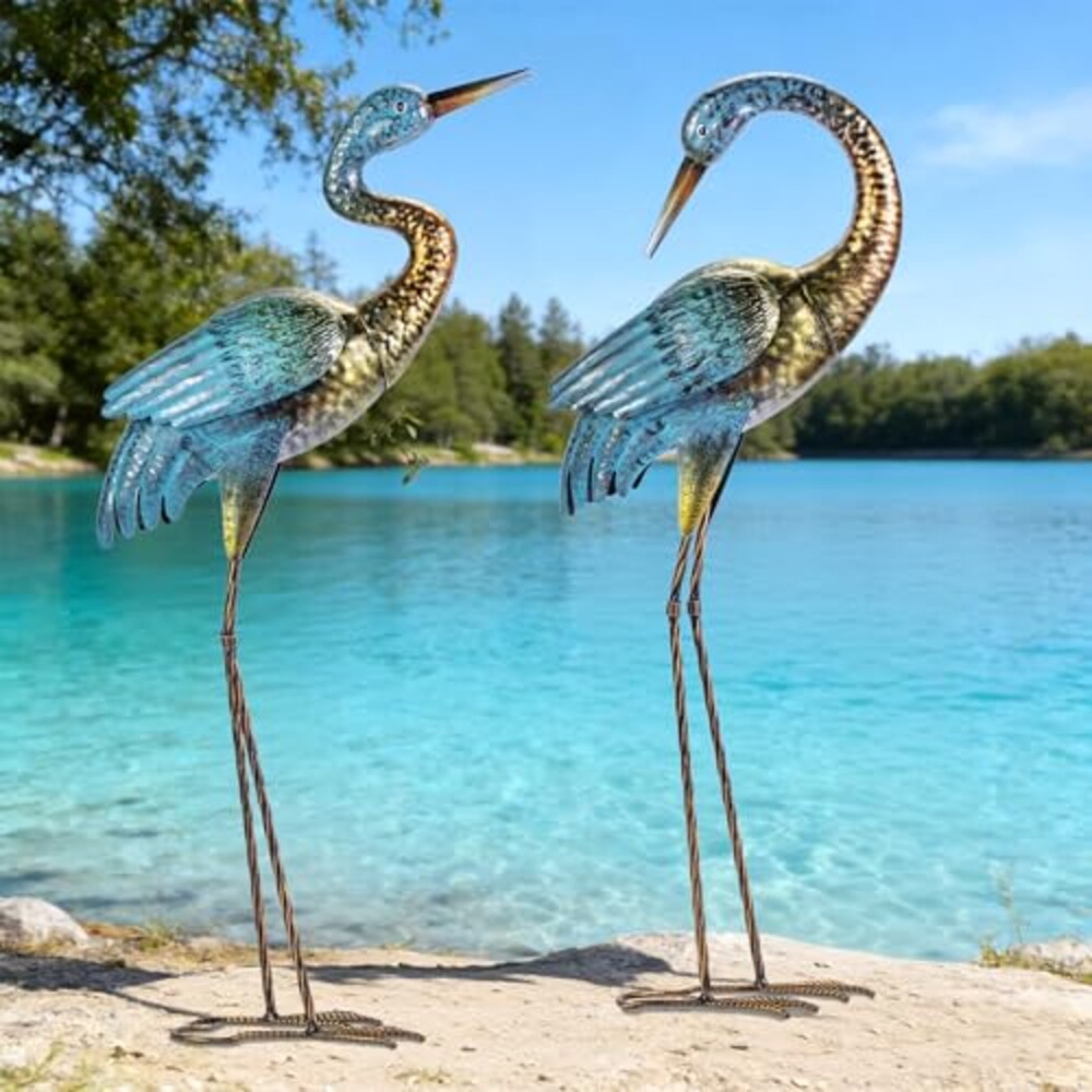Natelf Outdoor Garden Crane Statues Blue