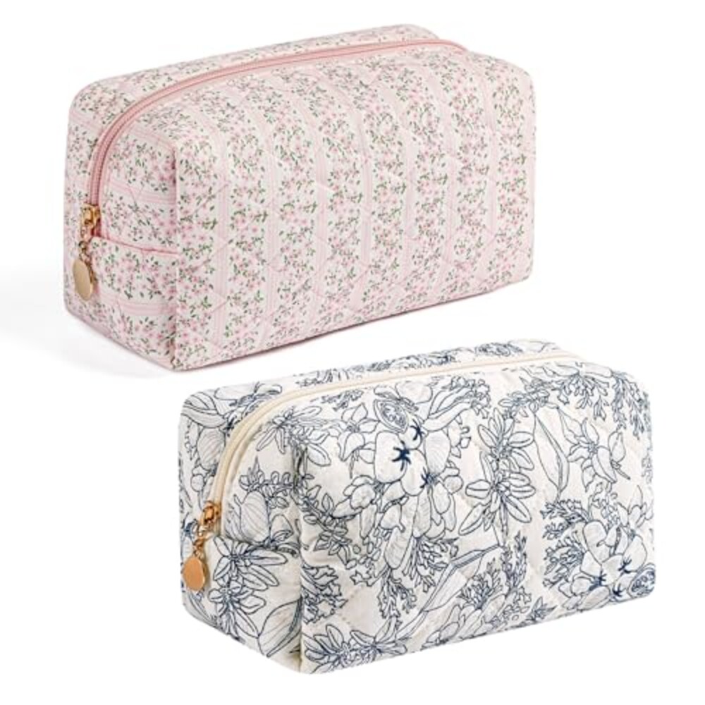 Gleyemor 2 Pieces Quilted Makeup Bag, Cu