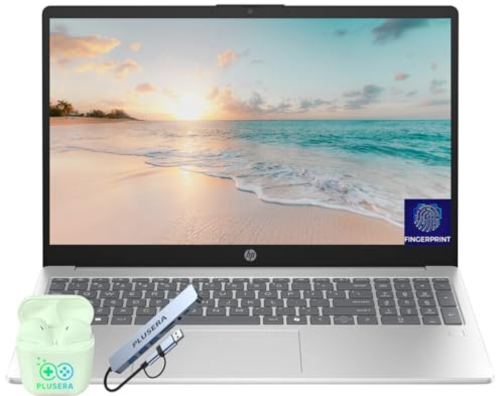HP 15.6" FHD Business & Student Laptop Computer, 8-Cores Intel Core i3, Windows 11 with PLUSERA Earphones & 8-in-1 Hub Included, Fingerprint Reader, Silver (Intel Core i3, 16GB RAM | 256GB SSD)