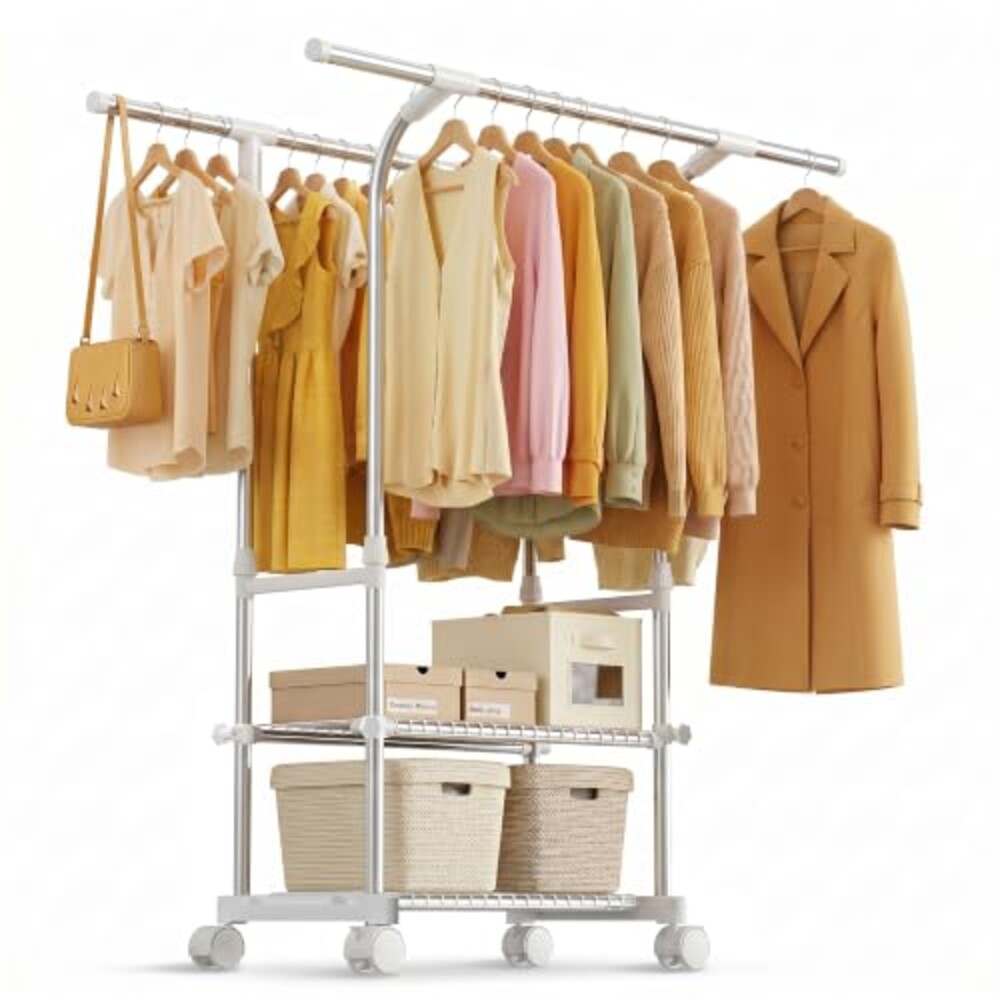 RORA Clothes Rack, Double Rod Rolling Cl