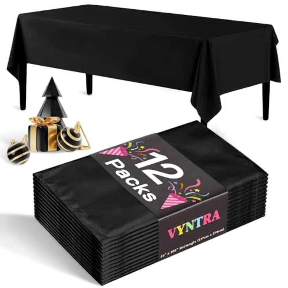 Vyntra 12 Pack Black Plastic Tablecloths