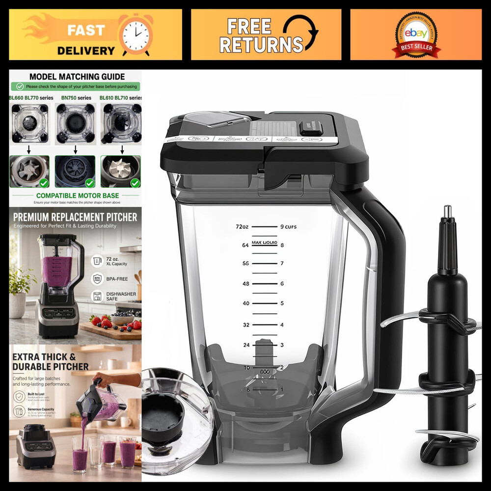 Ninja Blender Replacement Parts - Cups, Pitcher, Lid & Blade Set for Smoothies