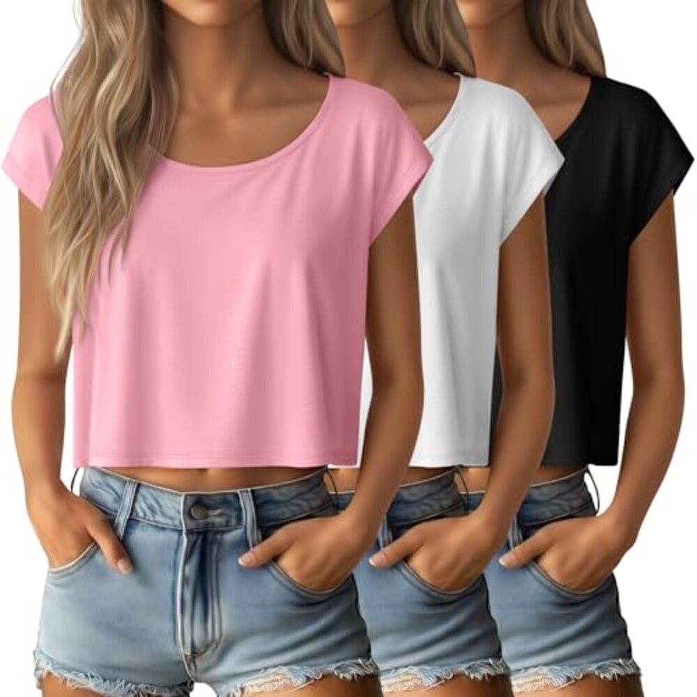 Velvelhall 3 Pack Womens Crop Tops, 3-Co