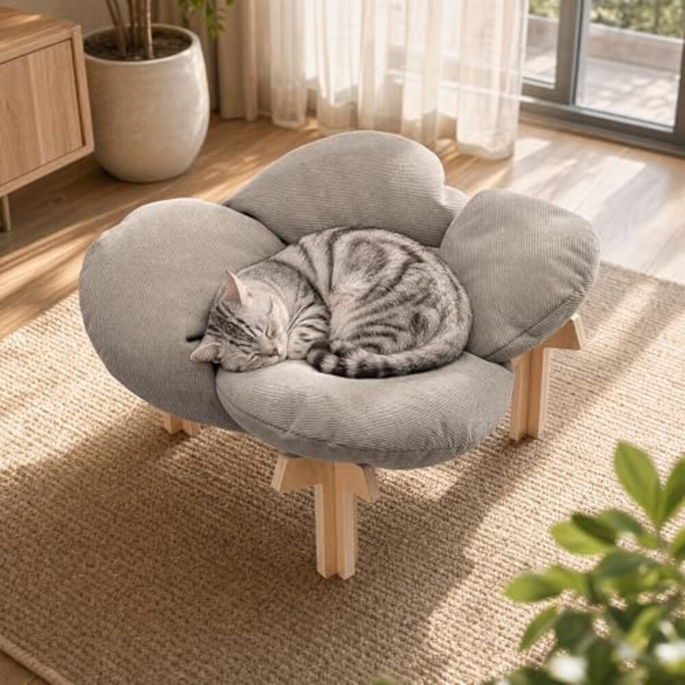 JUNSPOW Elevated Cat Bed with Wooden Sta