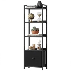 DUMOS 5 Tier Bookshelf with Fabric Drawe