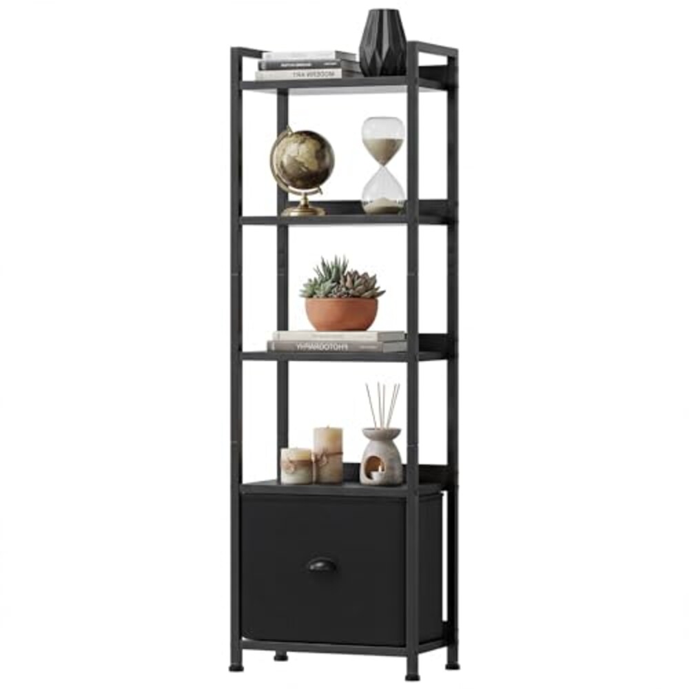 DUMOS 5 Tier Bookshelf with Fabric Drawe