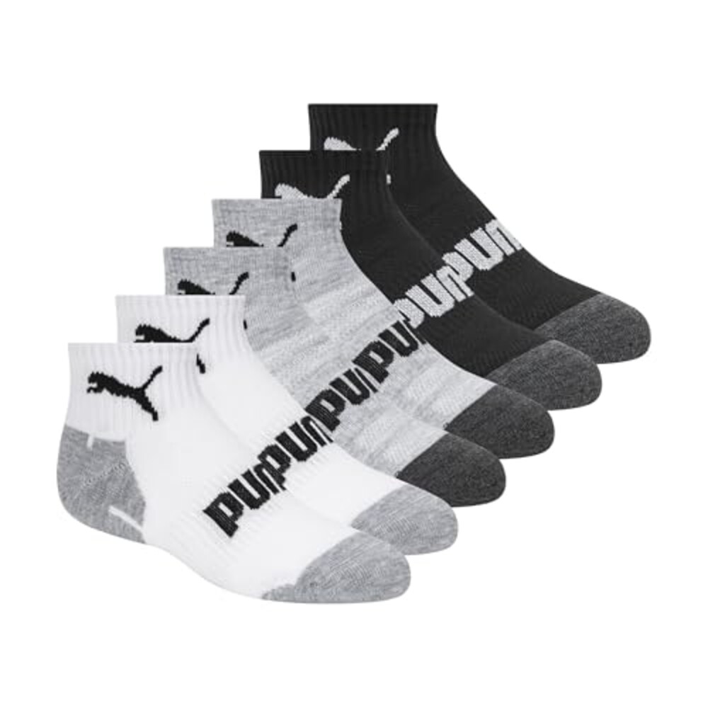 PUMA boys 6 Pack Quarter Crew Socks, Nav
