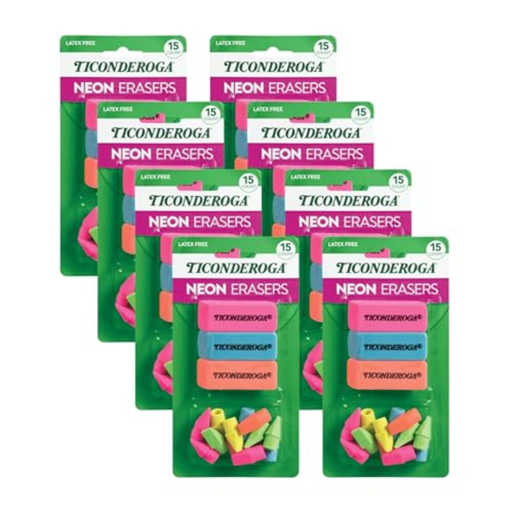 Ticonderoga Erasers, Neon, 15 Count (Pac