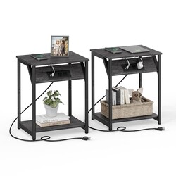 VASAGLE End Table with Charging Station,