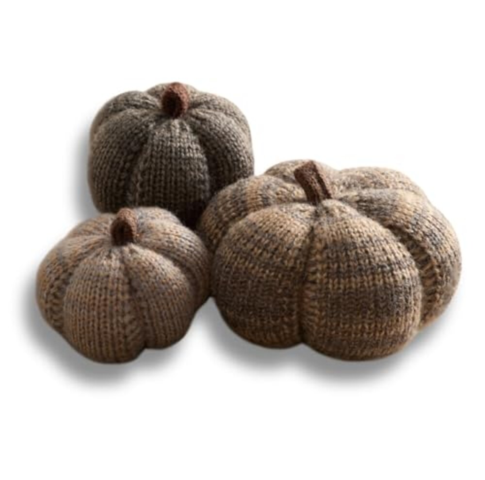Set of 3 Cozy Mini Knit Pumpkins (Cobble