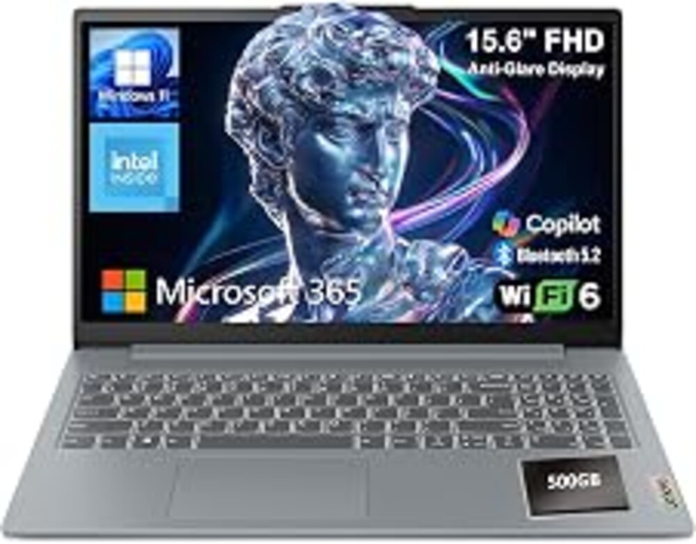 Lenovo Essential 15.6" FHD Everyday Laptop, Intel Processor, 128GB Storage | With 500GB External HDD, Long Battery Life, Anti-Glare Display, Office 365, Copilot AI, WiFi 6, Bluetooth 5.2, USB-C, Win 11