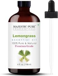 Majestic Pure Lemongrass Essential Oil for Diffuser - 4 Fl Oz | 100% Pure & Natural Essentials Oils for Aromatherapy, Soap and Candle Making, Massage and Room Sprays, Lemongrass Oil