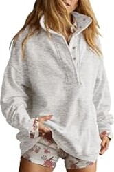 Gacaky Sweatshirt for Women Oversized Henley Neck Pullover Top Fall Outfits | Oversized Silhouette, Quilted Placket Detail, Henley Sweatshirt, Comfort Soft Sweaters, Fall Winter Fashion Outfits Clothes