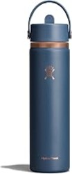 Hydro Flask Water Bottle - Insulated Stainless Steel - Wide Straw Lid, Non Spill, Leakproof in 24 Oz Harbor Blue Arc