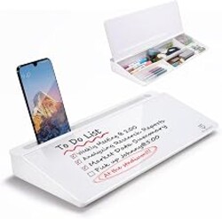 TSJ OFFICE Small Desktop Whiteboard -Glass Dry Erase Board Computer Keyboard Stand White Board Surface Pad with Drawer, Desk Organizers with Accessories for Office, Home, School Supplies - White