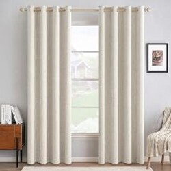 MIULEE 100% Blackout Linen Curtains for Bedroom 52x84 Inches Birch | Room Darkening, Light Blocking, Thermal Insulated, Grommet Top, Linen Textured, Window Curtains for Living Room, 2 Panels