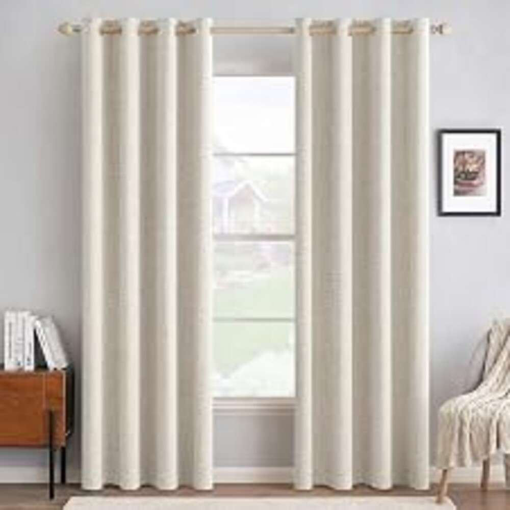 MIULEE 100% Blackout Linen Curtains for Bedroom 52x84 Inches Birch | Room Darkening, Light Blocking, Thermal Insulated, Grommet Top, Linen Textured, Window Curtains for Living Room, 2 Panels