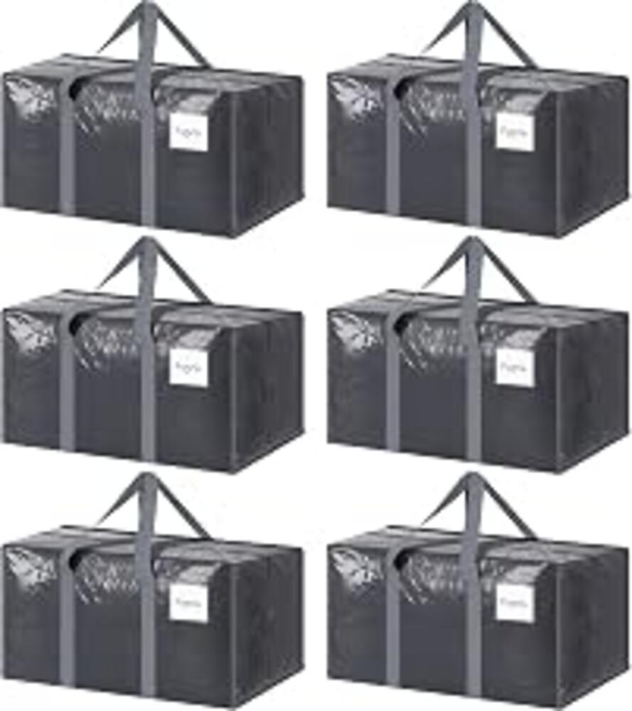 6 Pack Extra Heavy Duty Large Moving Bags with Strong Zipper, Gray | Comfortable Handles, Sturdy & Durable Clothes Storage Bags Totes Bins, Blue Packing Moving Boxes for College Supplies