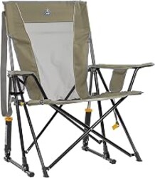 GCI Outdoor Comfort Pro Rocker Camping Chair | Portable Folding Rocking Chair with Durable Armrests & Drink Holder — Loden Green