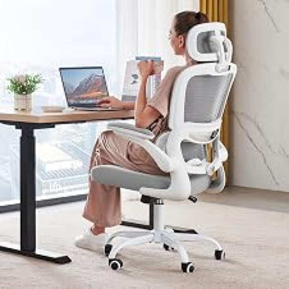 TRALT Office Chair Ergonomic Desk Chair - Gaming Chair with Lumbar Support | Home Office Desk Chairs with Headrest, Reading Chair with Flip-up Armrests, Comfortable Computer Chairs , 330 LBS (1, Grey)