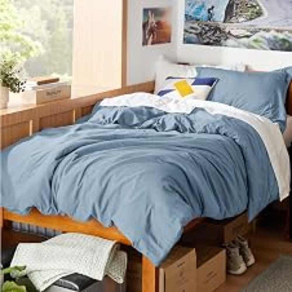 Bedsure Prewashed Twin Duvet Cover, Cotton-Like Bedding Set, Dusty Blue | Ultra Soft, Relaxed Texture, Twin XL Breathable Comfort, Hidden Zipper, 8 Corner Ties, Easy Care, Year-Round Use