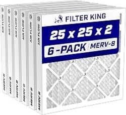 Filter King 25x25x2 Air Filter MERV 8, AC Furnace Filters (6-Pack) | Dust & Allergy Control (Actual Size: 24.5 x 24.5 x 1.75)
