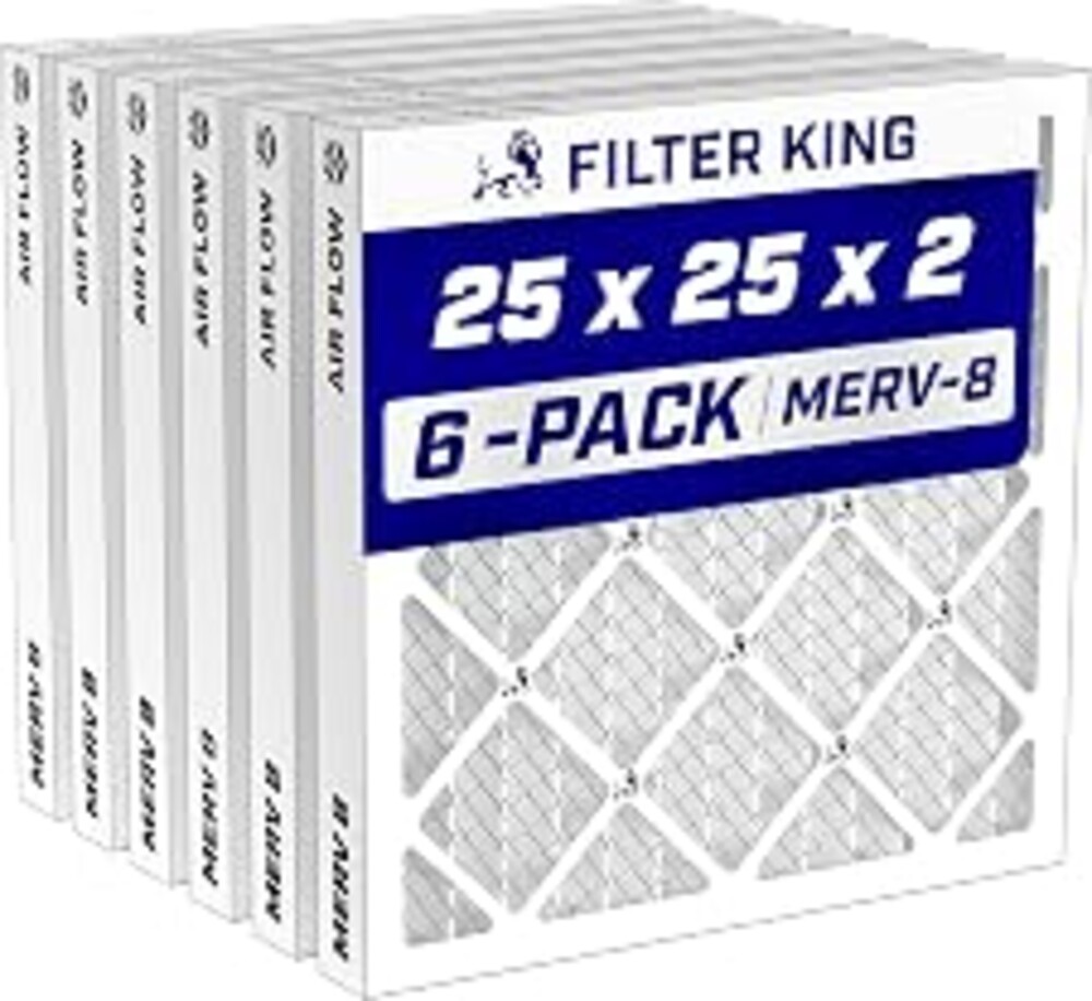 Filter King 25x25x2 Air Filter MERV 8, AC Furnace Filters (6-Pack) | Dust & Allergy Control (Actual Size: 24.5 x 24.5 x 1.75)