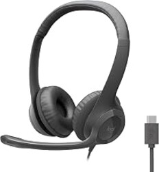 Logitech H391 Wired Headset PC/Laptop Stereo Headphones, USB-C, Graphite | Stereo headphones for PC or laptop, in-line controls, works with Chromebook