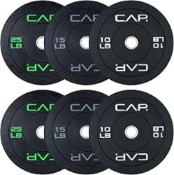 CAP 2-inch Olympic Bumper Plate Weight Set | 100-370 lbs | Multiple Colors | Storage Rack Optional
