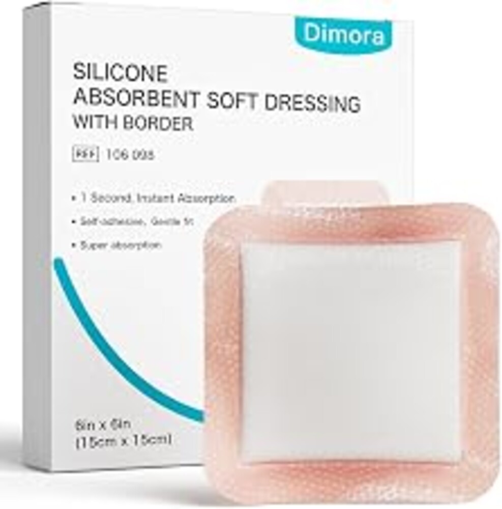 Dimora Silicone Super Absorbent Wound Dressings - Gentle Adhesive Bandages with Ultrasorb Polymer,Heavy Exudate Wound Care Pads 6"X 6" 10 Packs