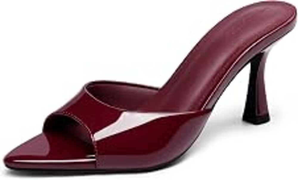 Coutgo Womens Kitten Heel Sandals Heeled Mules Pointed Open Toe High Heels | Comfortable, Sexy, Slip On, Backless, Dress Shoes, 3.2 Inch, Peep Toe, Wedding, Bridal, Party, Prom, Graduation