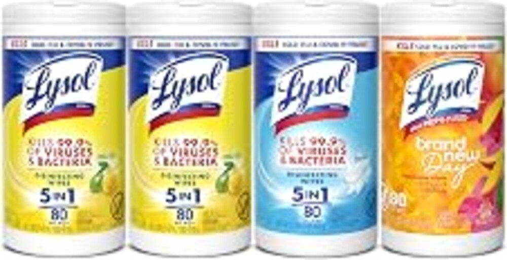 Lysol Disinfecting Wipes, Cleaner, Lemon + Mango + Linen, 80 ct. (4 Pack) | All Purpose Cleaner, Sanitizing, Deodorizing, Apartment Essentials, Back To School Cleaning Supplies, Kitchen & Bathroom Wipe