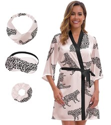 MEEYI Satin Robe for Women Print Short S