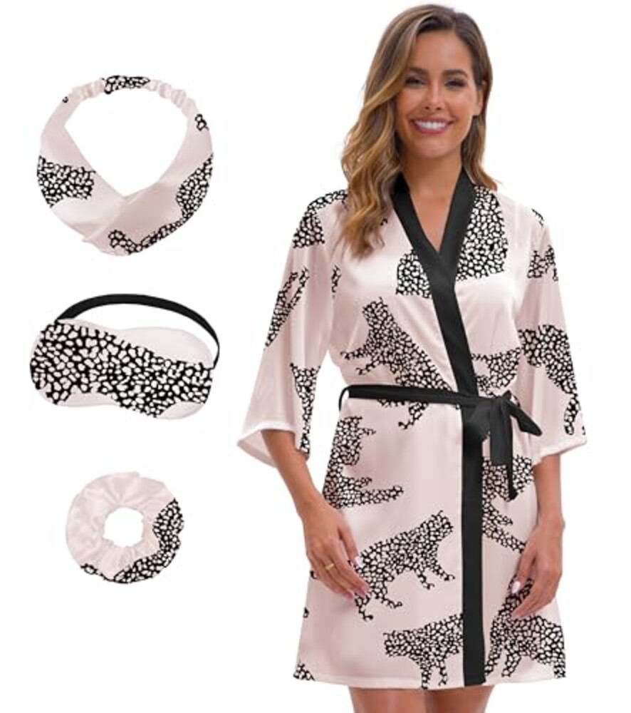 MEEYI Satin Robe for Women Print Short S