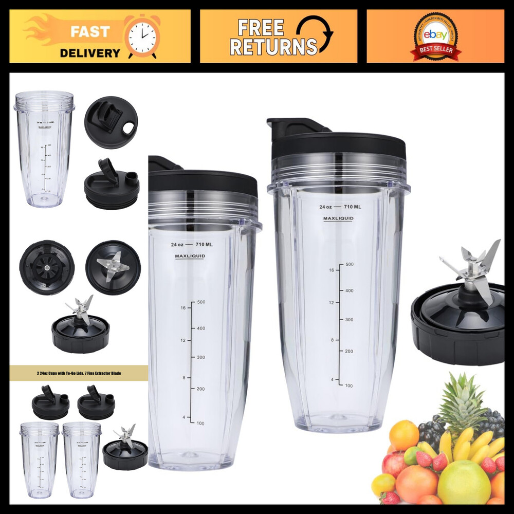 24oz Blender Cups with 7 Fin Blade for Ninja Nutri Smoothies & Shakes