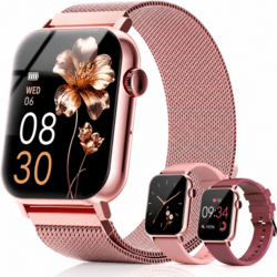 FPZMIU 1.83'' HD Fitness Smart Watch 3 Bands for Men Women,IP68 Waterproof Fitness Wrist Watch Compatible with iPhone Android(Pink)