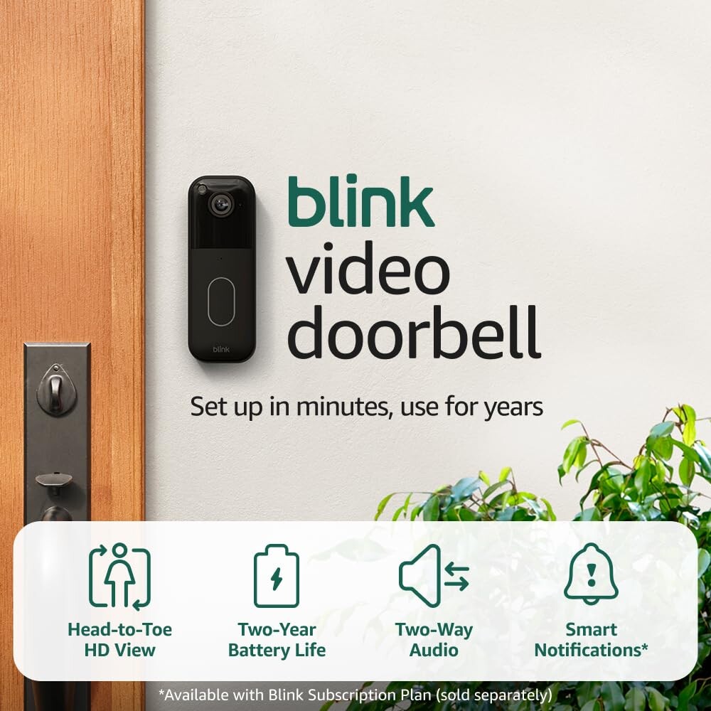 Blink Video Doorbell (newest model) – Head-to-toe HD view, two-year battery life, and simple setup. Sync Module Core included