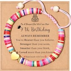 TAGOMEI Birthday Gifts for Girls Heart Charm Bracelets as 3 4 5 6 7 8 9 10 11 12 13 16 Year Old Girl Birthday Gift, Beaded Bracelets as Happy Birthday Gifts for Daughter Granddaughter Niece Sister