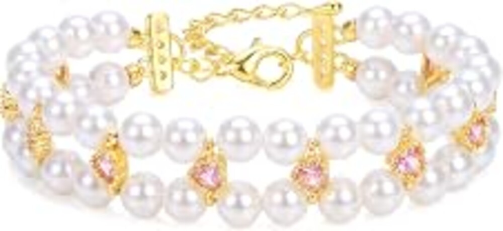 OXUNGALIZ Pearl Bracelets for Women, Double Layer Heart Charm | Double-Layer Bracelet With 6 Mm Imitation Pearls, Cubic Zirconia Heart Charms Adjustable 6.7–8 In Fit.