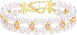 OXUNGALIZ Pearl Bracelets for Women, Double Layer Heart Charm | Double-Layer Bracelet With 6 Mm Imitation Pearls, Cubic Zirconia Heart Charms Adjustable 6.7–8 In Fit.