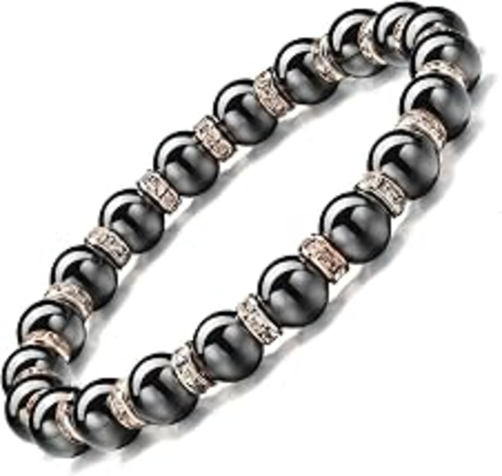 Apocalyptic-K Women's Magnetic Bracelet，Hematite Bracelets，Magnetic Bracelets With Zirconia,Handmade Stretch Bracelet，Eliminates static electricity.