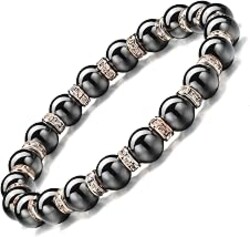 Apocalyptic-K Women's Magnetic Bracelet，Hematite Bracelets，Magnetic Bracelets With Zirconia,Handmade Stretch Bracelet，Eliminates static electricity.