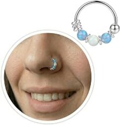 Sterling Silver or Gold Plated Tiny 8mm Opal Nose Ring & Helix Hoop, 22G | Handmade | Single Hoop | Triple 2mm Opal | Unique Twist Closure | Comfortable Fit | Nickel Free | Water Resistant