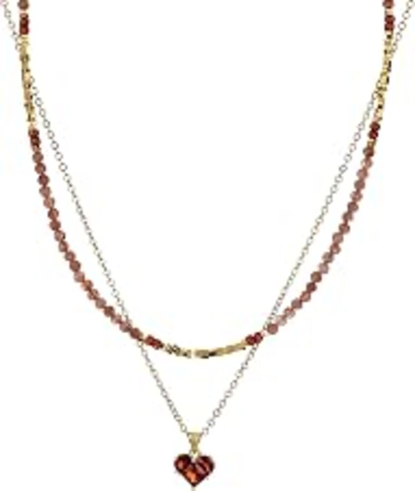 Senxilk Layered Gemstone Necklace Set – 18K Gold Plated Copper Chain with Heart Pendant & Beaded Choker with Gold Square Spacers
