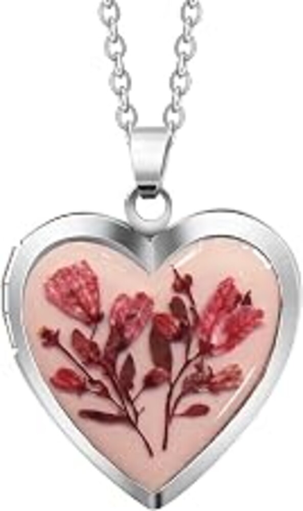Floral Memories Handmade Dried Pressed Flower Heart Shaped Photo Locket Pendant Necklace