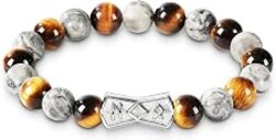 Men's Viking Rune Bracelet, 10mm Beaded Bracelet with Natural Gemstone | Elastic Design, Gift for Anniversary, Christmas, Lapis Lazuli/Map Stone/Howlite/Tiger Eye/Snowflake Obsidian/Black Agate