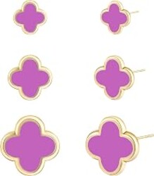 Clover Earring for Women 3 Pair Small Stud Four Leaf - 14K Gold Plated Hypoallergenic Lightweight Waterproof Non - discoloring Sensitive Ear for Birthday Christmas Anniversary Lucky Jewelry Gifts /Trendy Colors